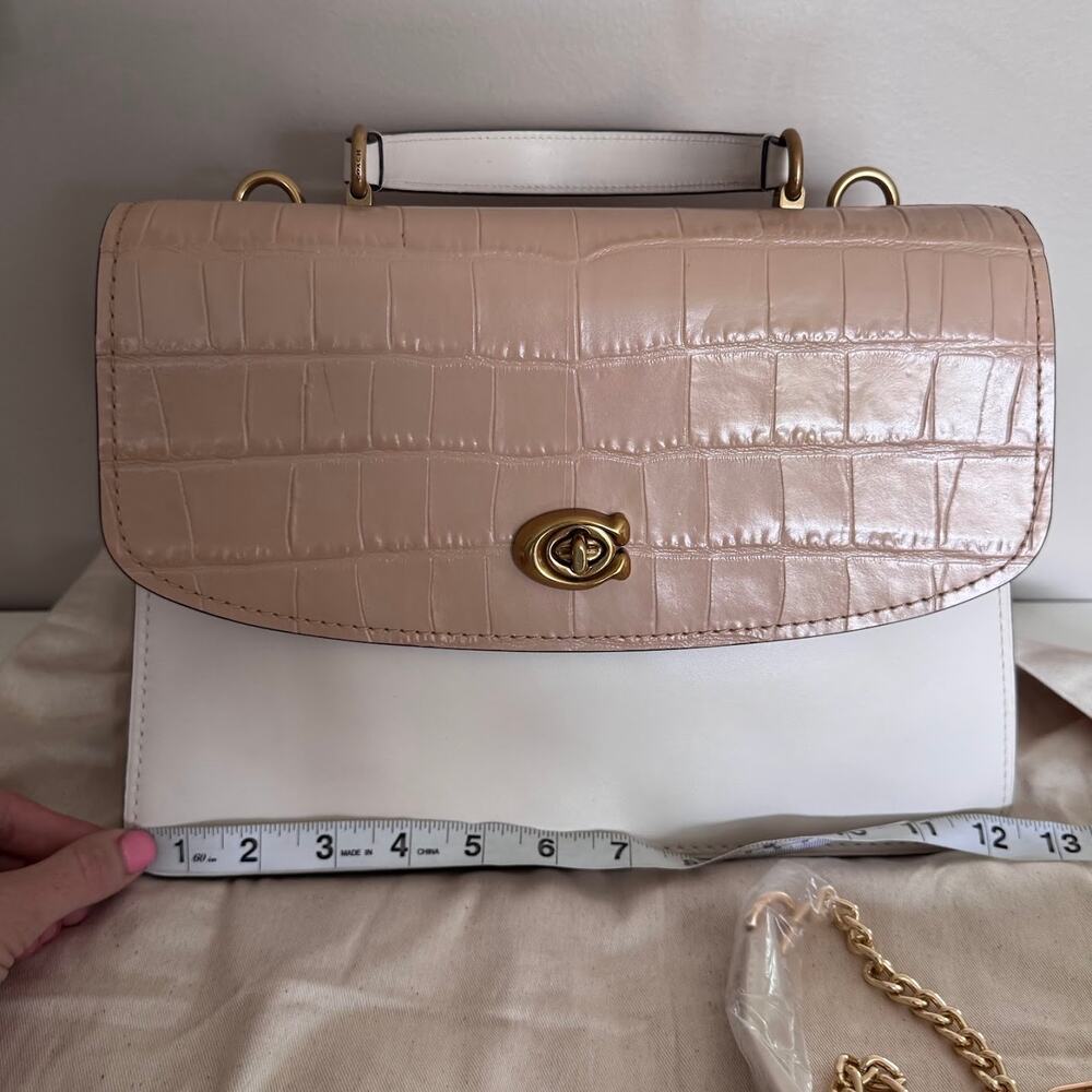 Coach Parker Top Handle 32 Bag Tan Cream Croc Embossed Ginny & Georgia Rare - Picture 12 of 16